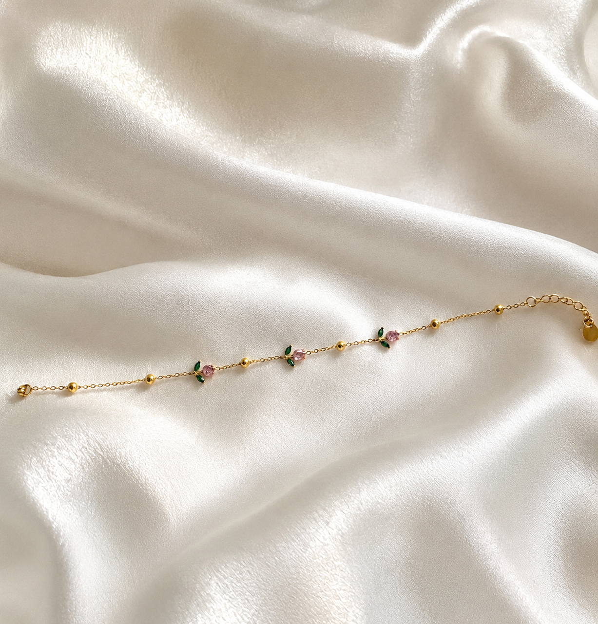 Dainty Pink Tulip Bracelet
