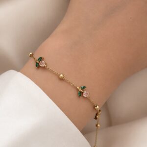 Dainty Pink Tulip Bracelet