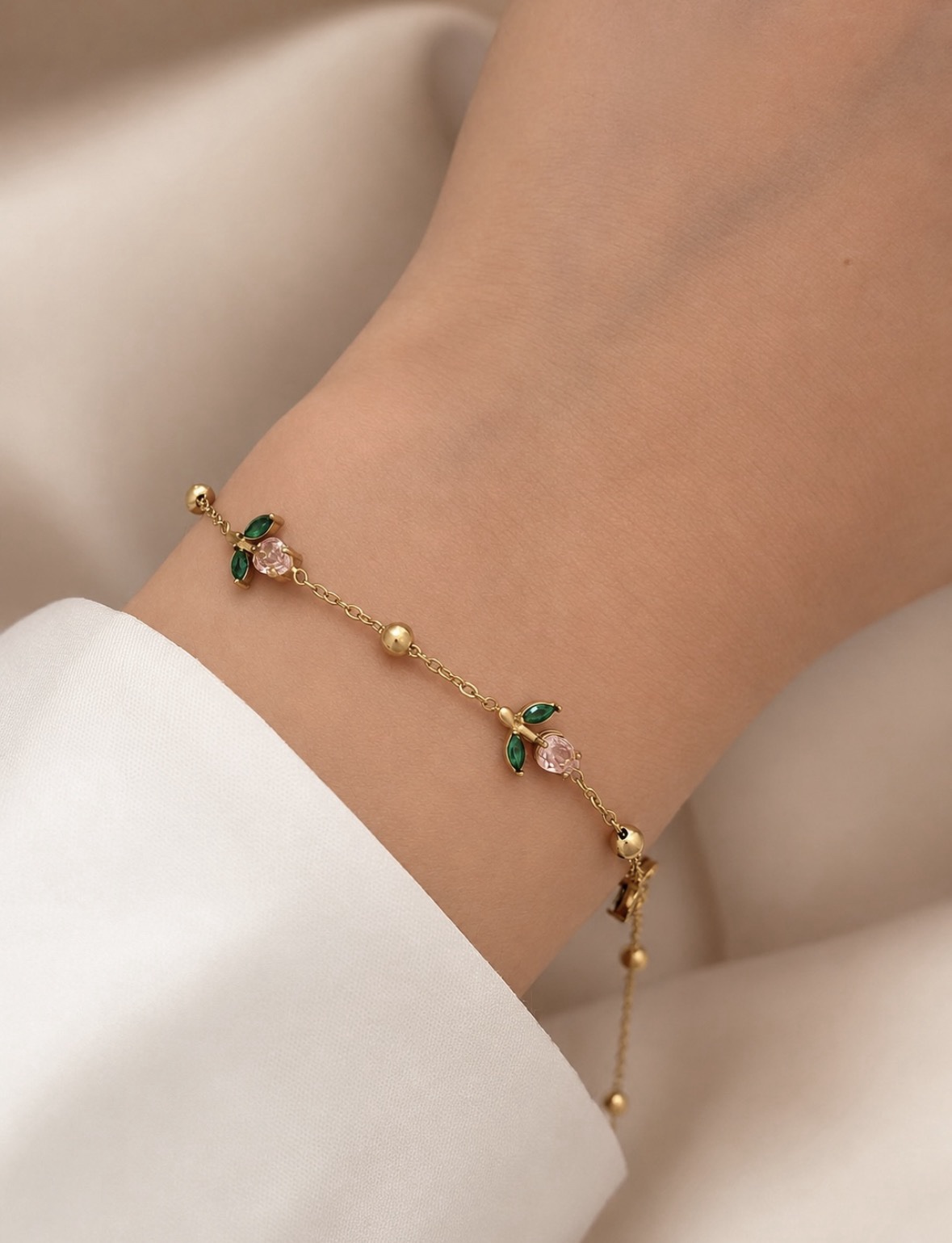 Dainty Pink Tulip Bracelet