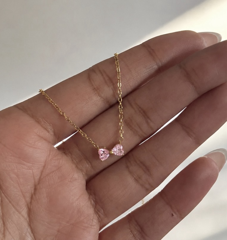 Pink mini bow necklace